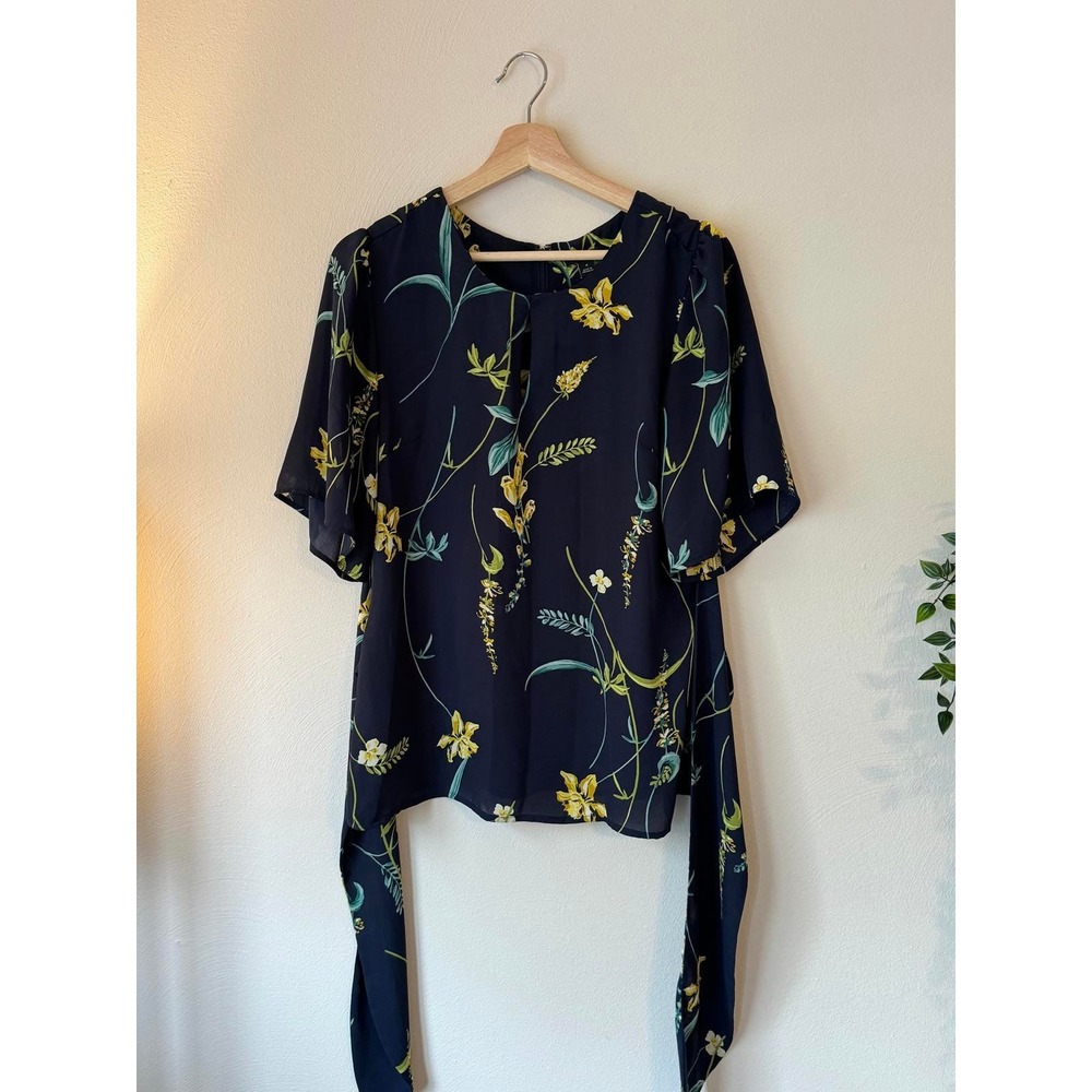 Floral Blouse Flutter Sleeve Tie Waist Whimsical Fairy Cottage Dressy Casual